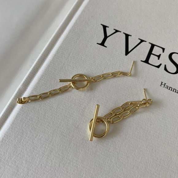 *925 Sterling Silver Link Chain Circle Bar Earring - Picture 3 of 8